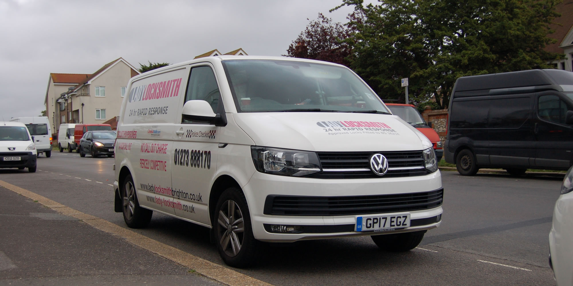 Lady Locksmith Brighton's white 24 hour rapid response van on the road